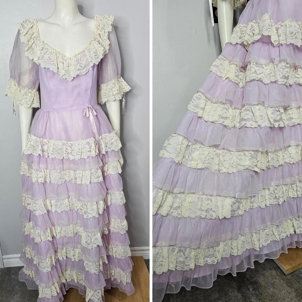 Vintage 1970s Lavender Lace Maxi Dress: Southern Belle